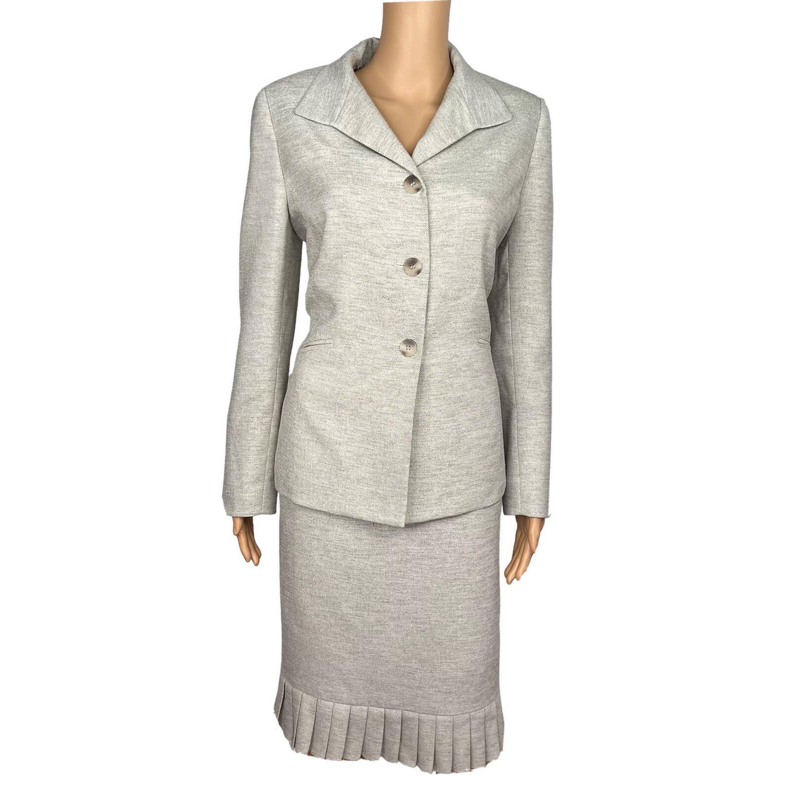 LE SUIT 2PC Light Gray Polyester Lined Shawl Collar Cocktail Skirt Suit Size 8