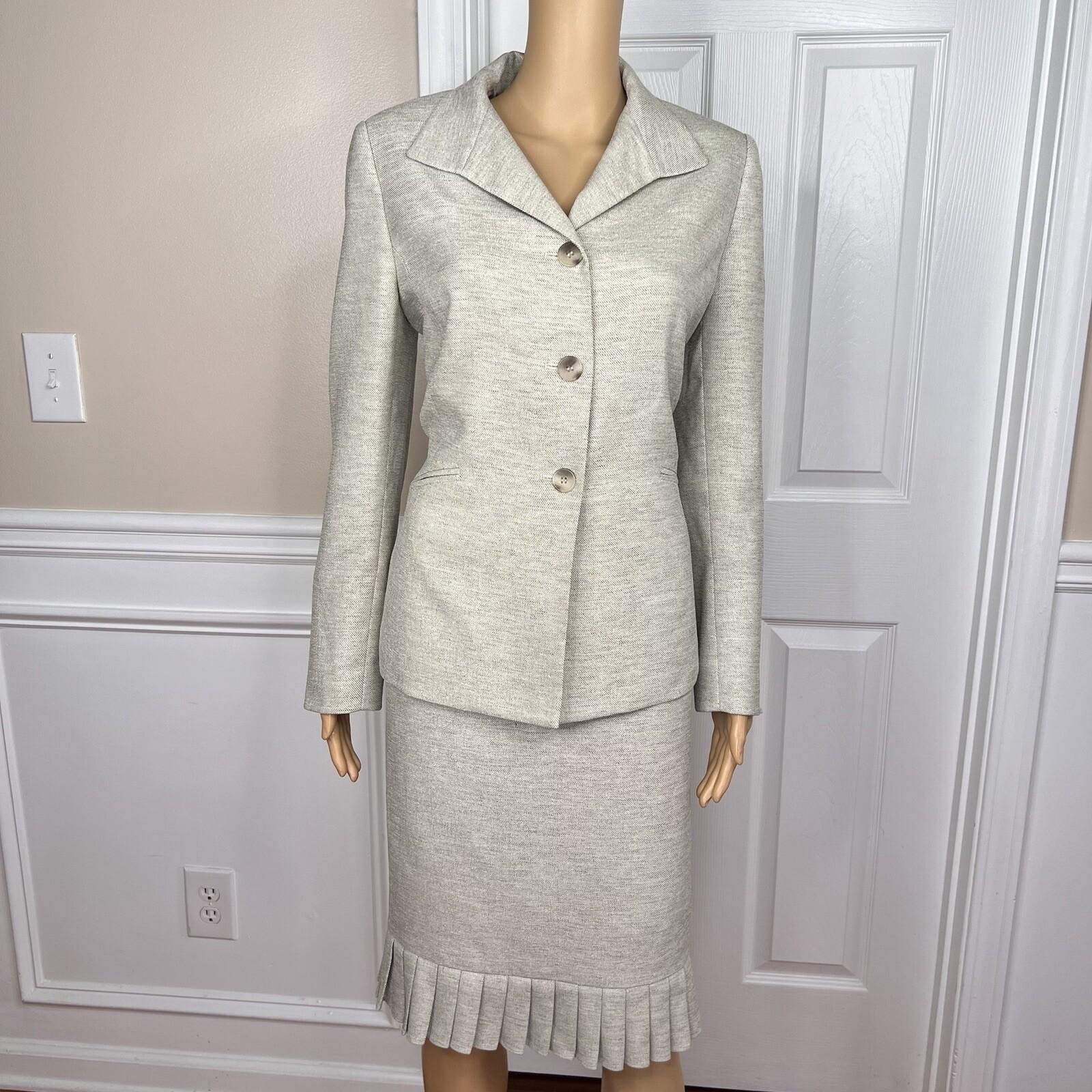 LE SUIT 2PC Light Gray Polyester Lined Shawl Collar Cocktail Skirt Suit Size 8
