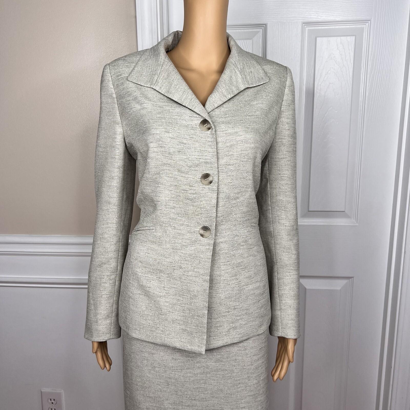 LE SUIT 2PC Light Gray Polyester Lined Shawl Collar Cocktail Skirt Suit Size 8