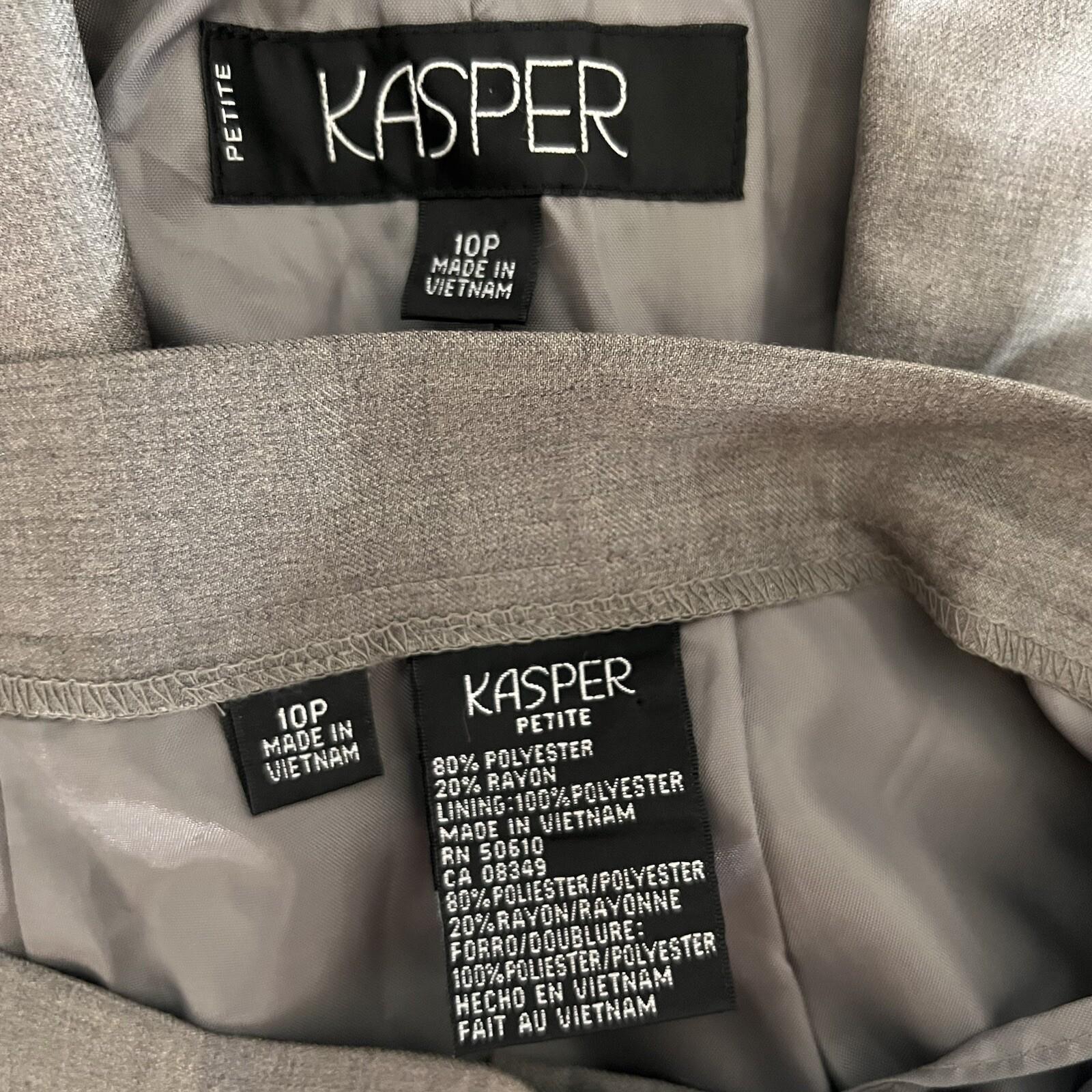 KASPER Women 2PC Gray Polyester Rayon Lined Career Cocktail Pant Suit Size 10P