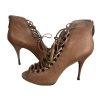 STEVE MADDEN Rebecka Lace Up Taupe Leather Peep Toes Shoes Booties Size 10