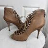 STEVE MADDEN Rebecka Lace Up Taupe Leather Peep Toes Shoes Booties Size 10