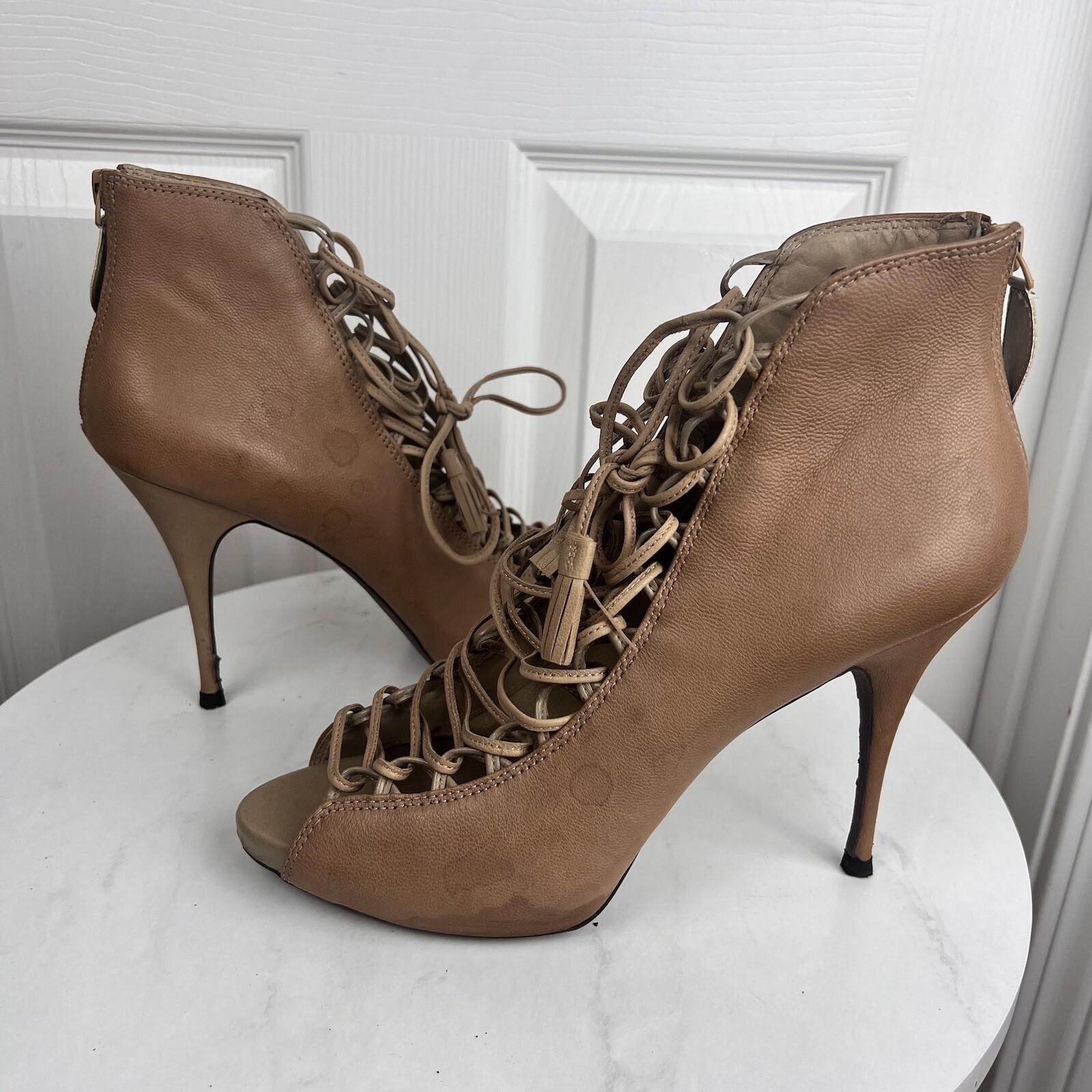 STEVE MADDEN Rebecka Lace Up Taupe Leather Peep Toes Shoes Booties Size 10