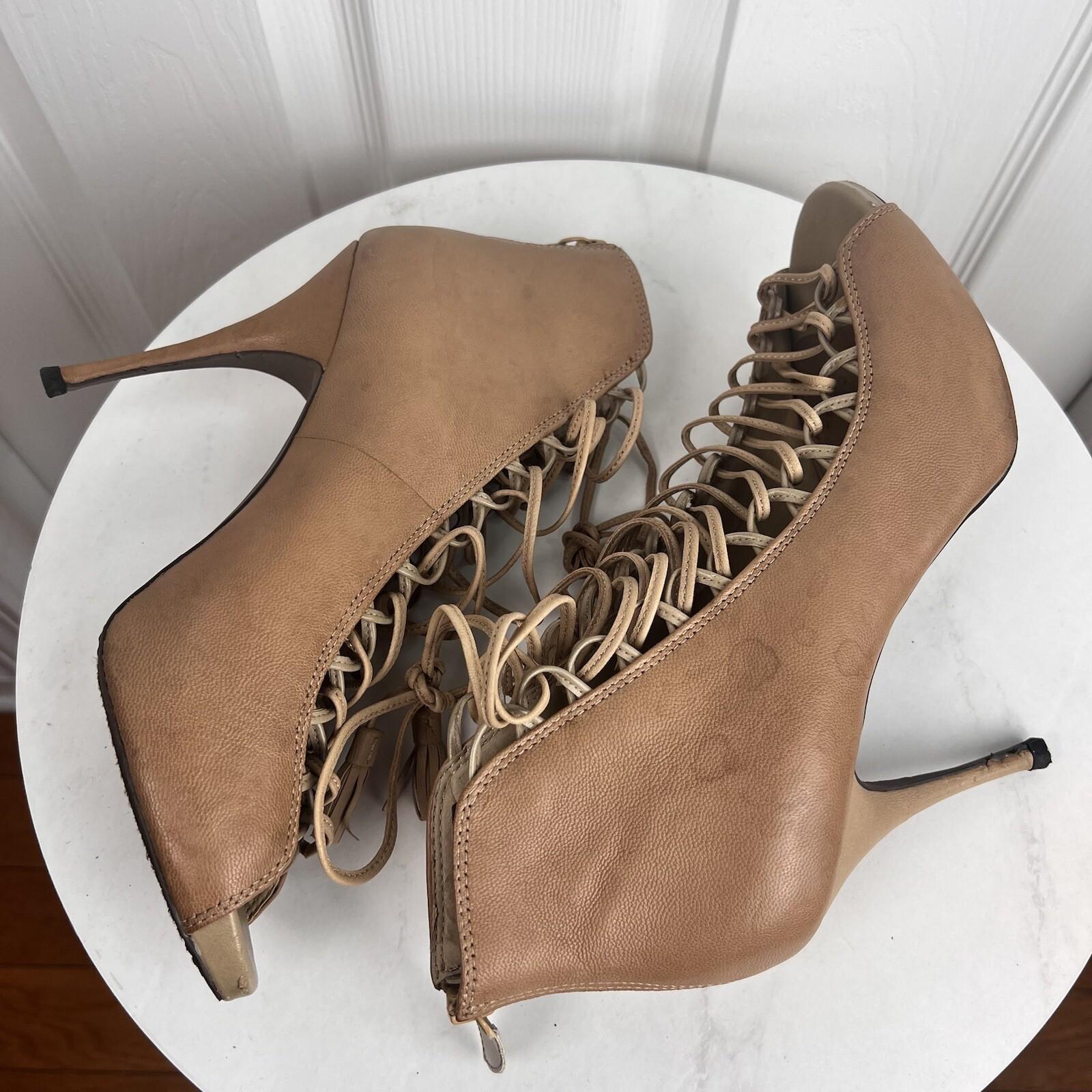 STEVE MADDEN Rebecka Lace Up Taupe Leather Peep Toes Shoes Booties Size 10
