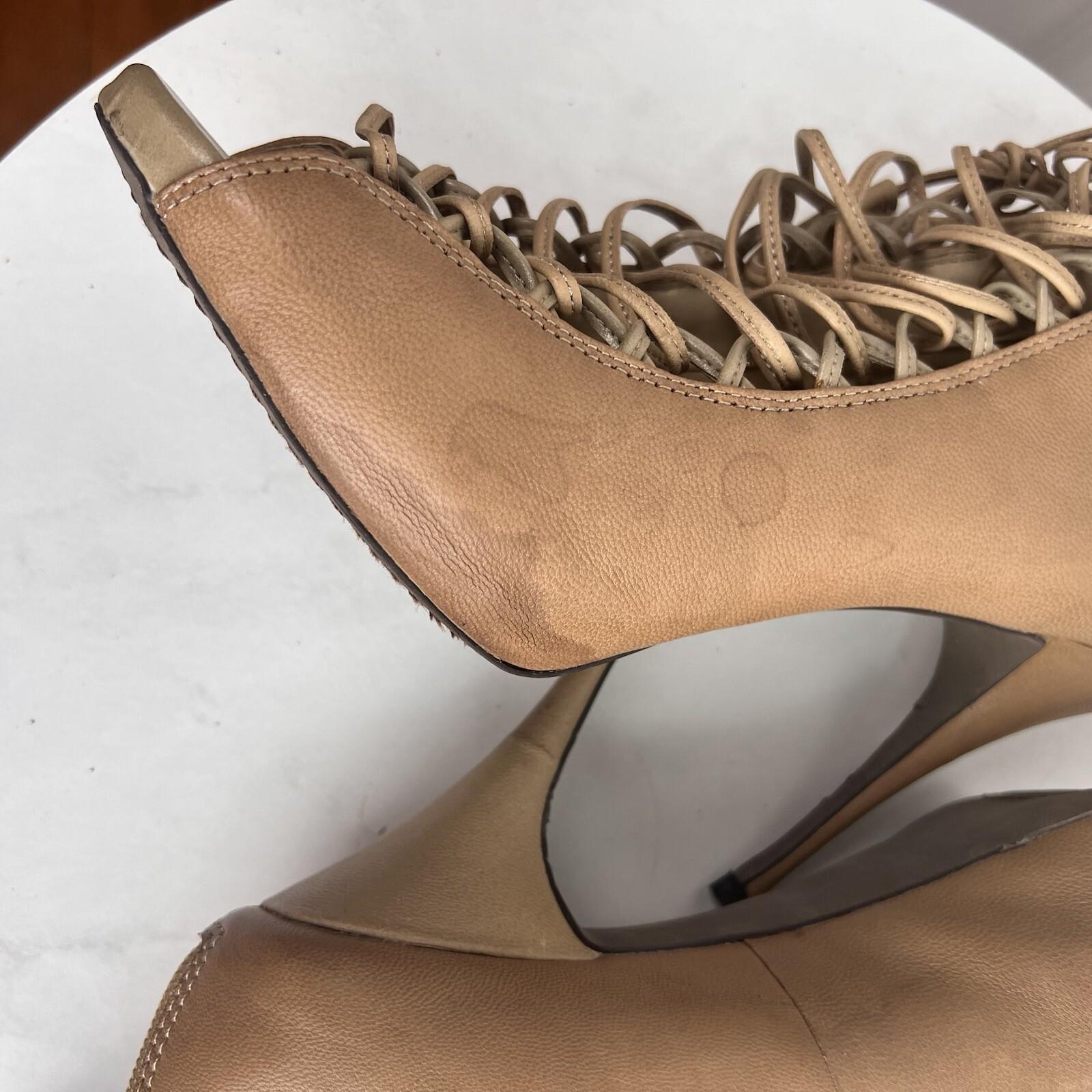 STEVE MADDEN Rebecka Lace Up Taupe Leather Peep Toes Shoes Booties Size 10