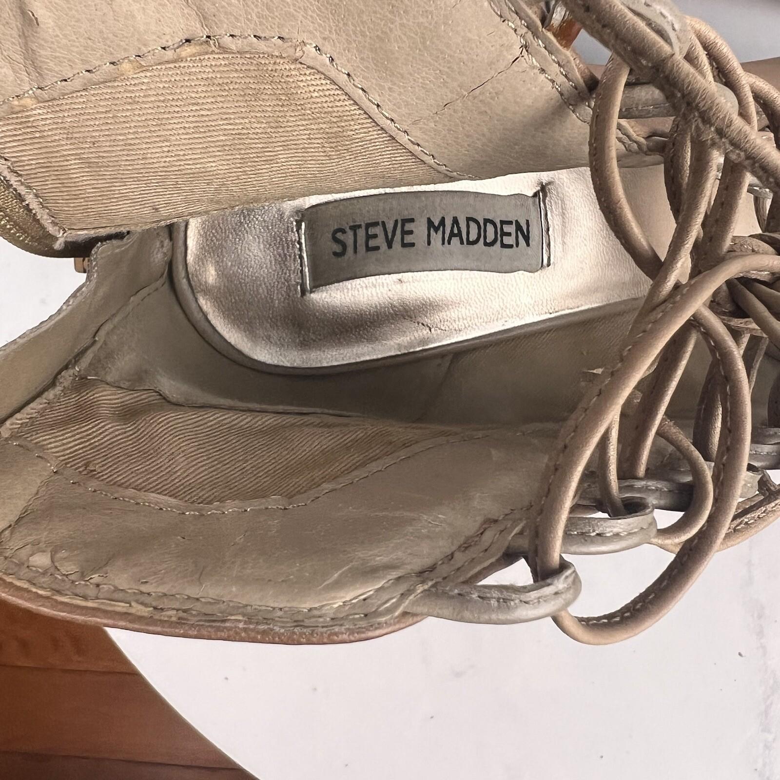 STEVE MADDEN Rebecka Lace Up Taupe Leather Peep Toes Shoes Booties Size 10