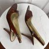 NINE WEST Brown Patent Leather open Toe  Anke Strap Heel Shoes Size 9.5M
