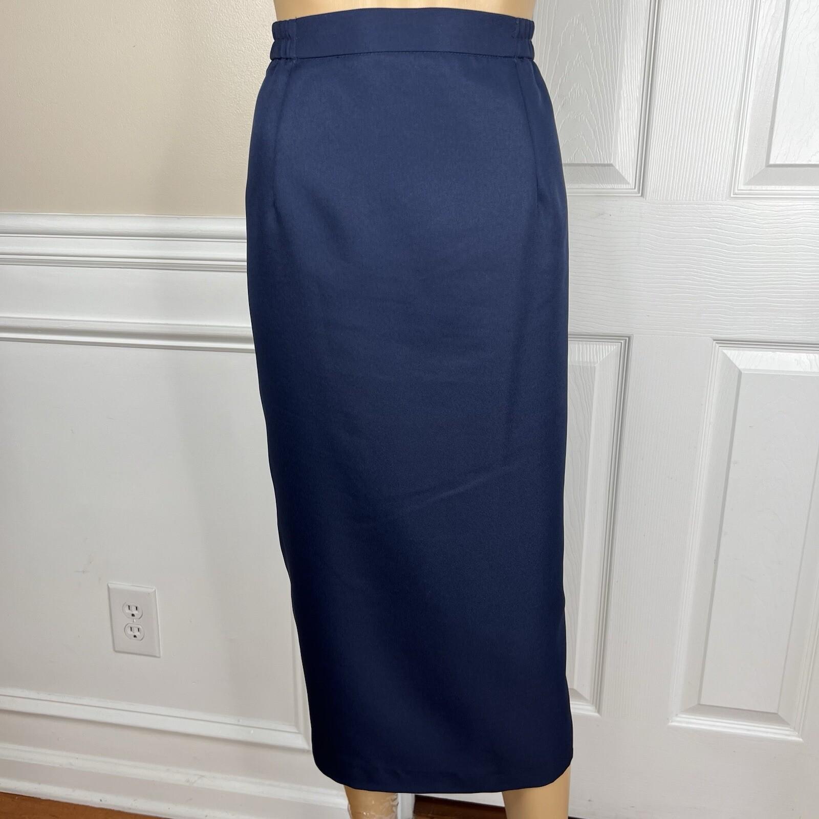 Diana Polyester Skirt Suit Size 10 Navy Blue White Lined Beaded Collarless New