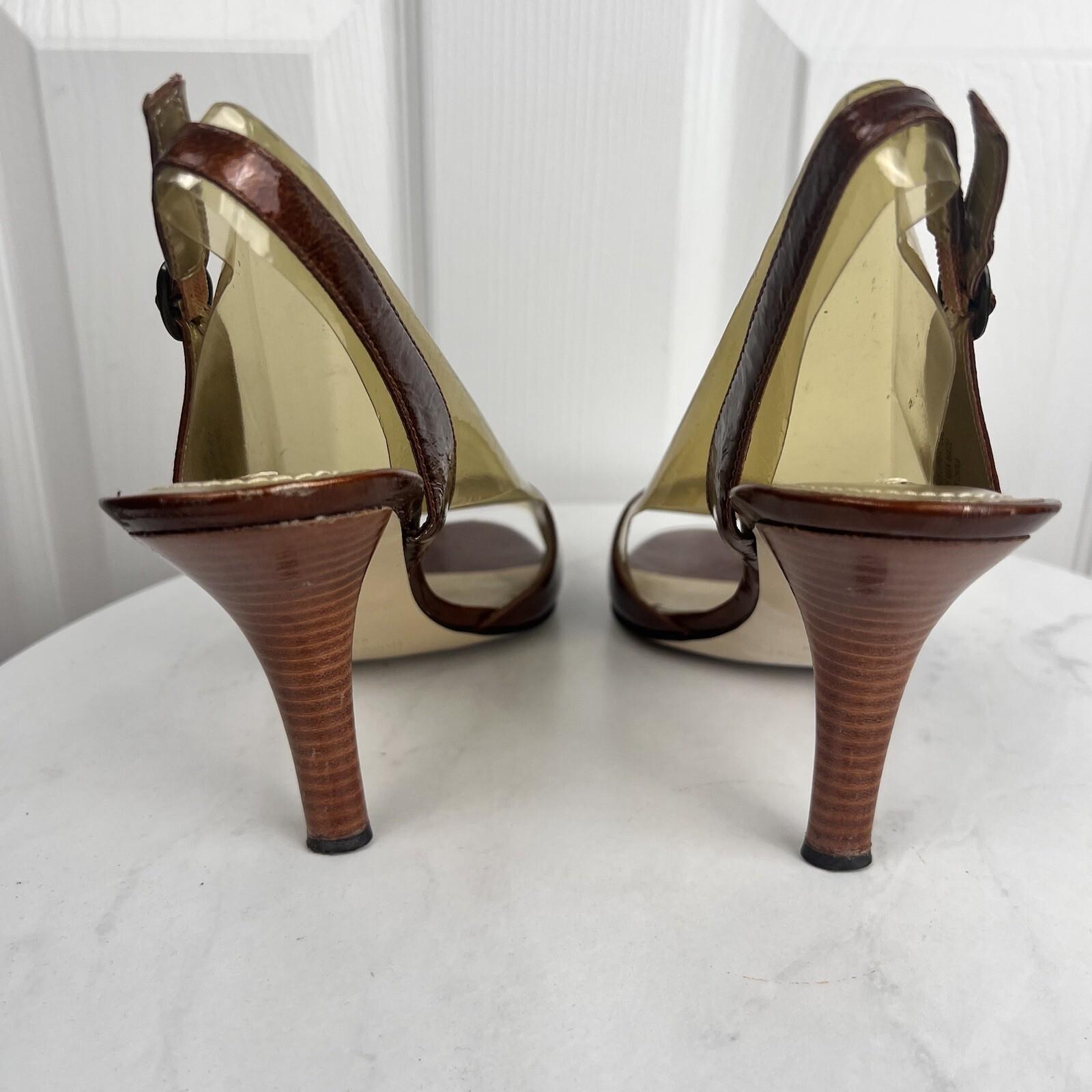 NINE WEST Brown Patent Leather open Toe  Anke Strap Heel Shoes Size 9.5M
