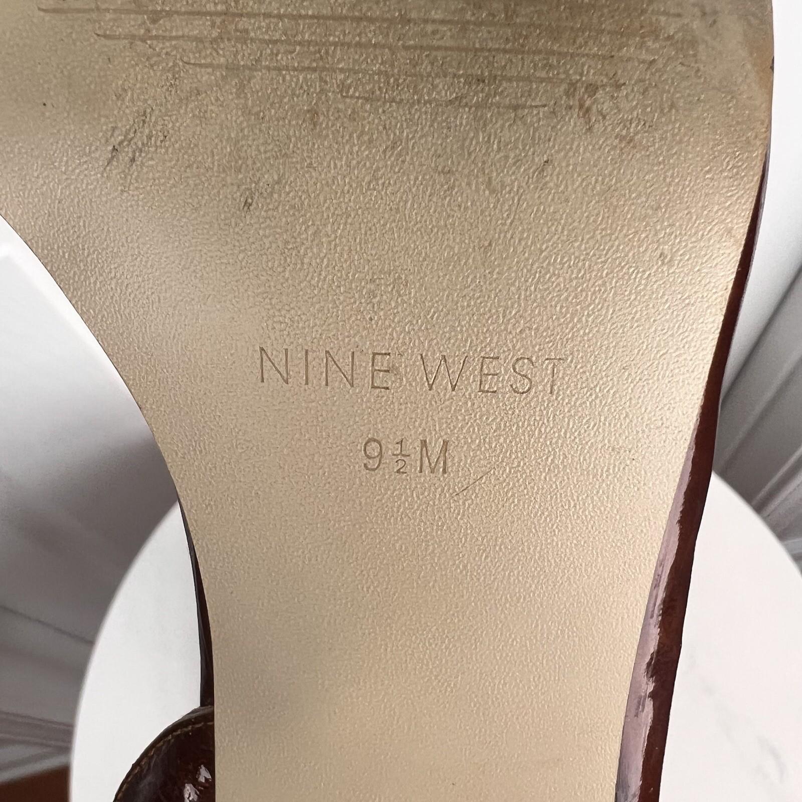 NINE WEST Brown Patent Leather open Toe  Anke Strap Heel Shoes Size 9.5M