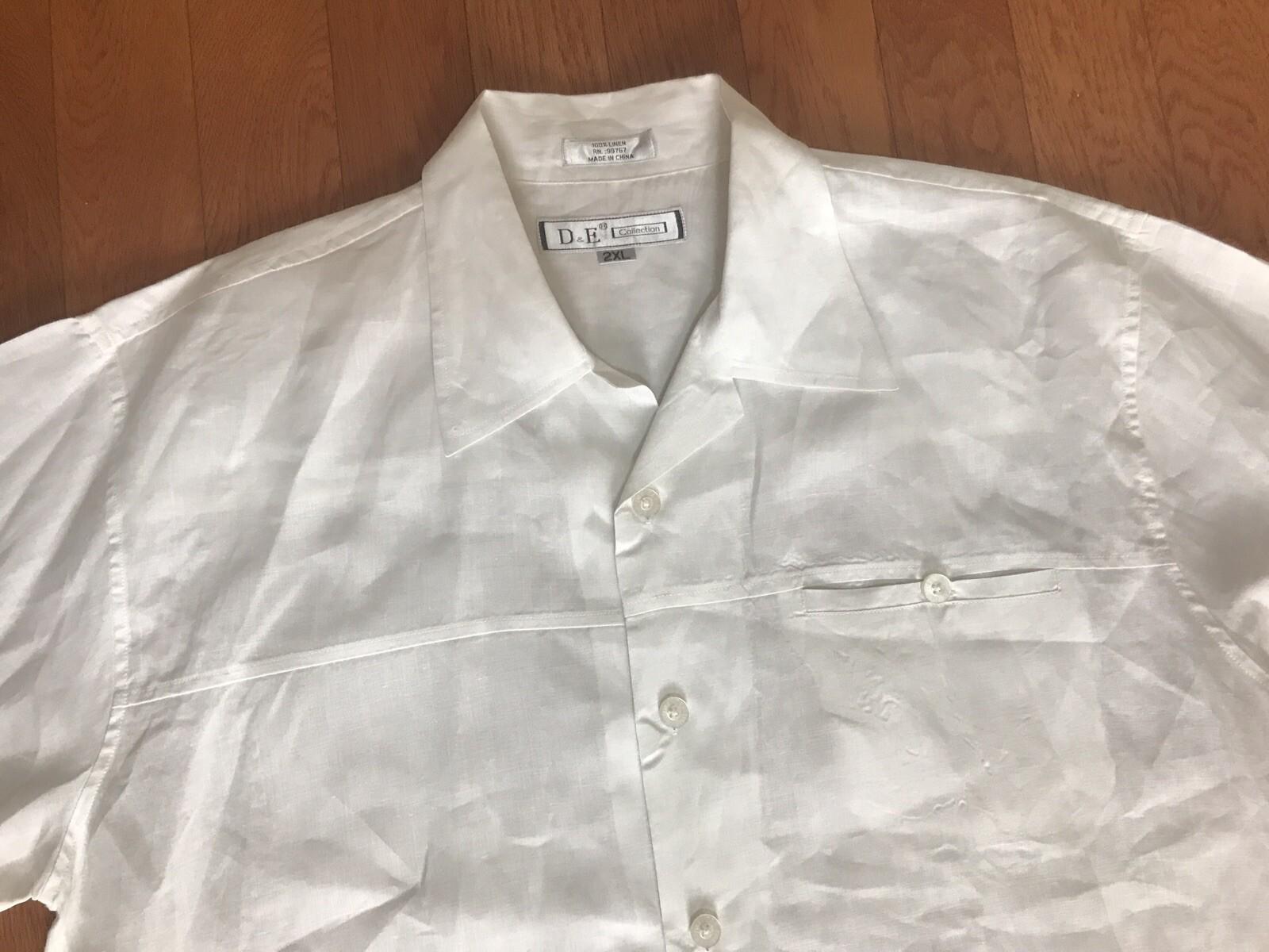 D E Collection Linen Pant 42X34 Shirt Size 2XL White Big Tall Short Sleeve 2PC