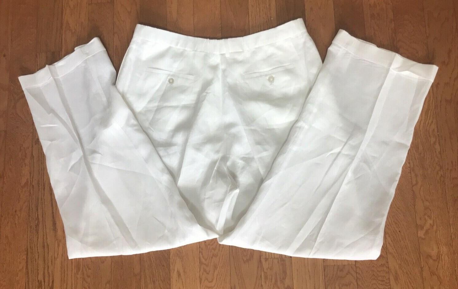 D E Collection Linen Pant 42X34 Shirt Size 2XL White Big Tall Short Sleeve 2PC