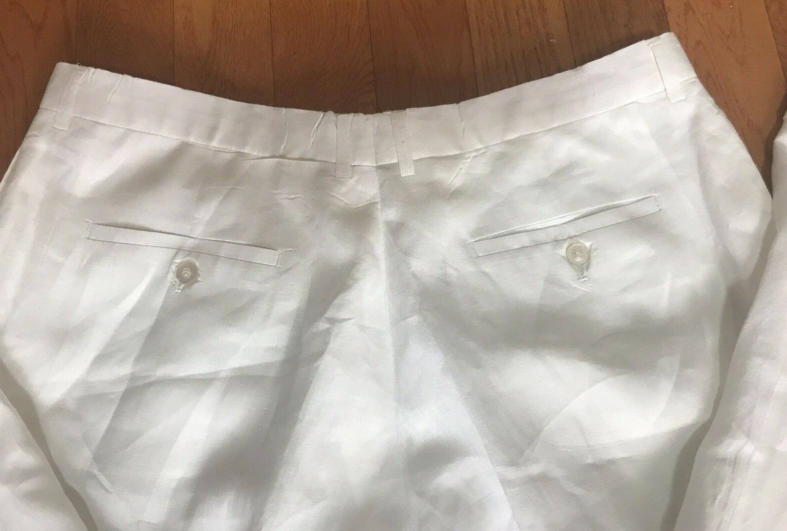D E Collection Linen Pant 42X34 Shirt Size 2XL White Big Tall Short Sleeve 2PC