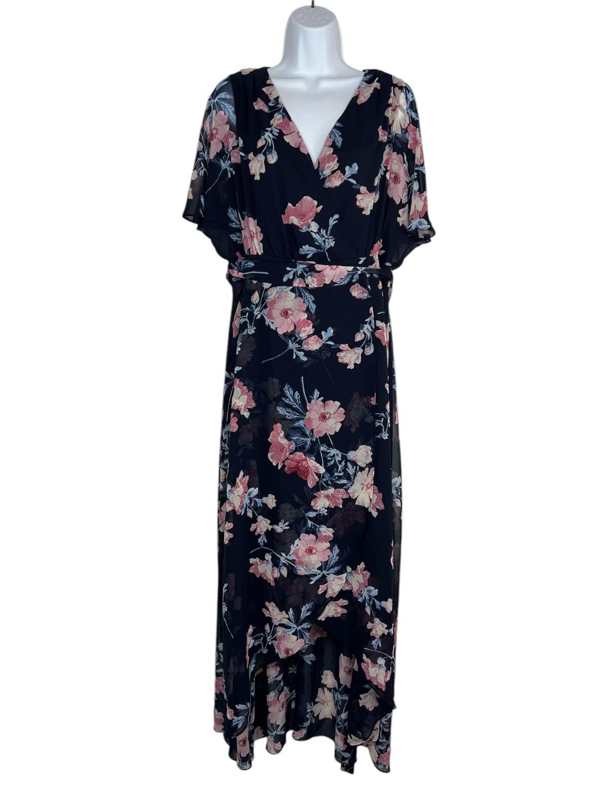 Jessica Howard Floral Maxi Dress 12 Flutter Sleeves High Low Chiffon Wrap Belted