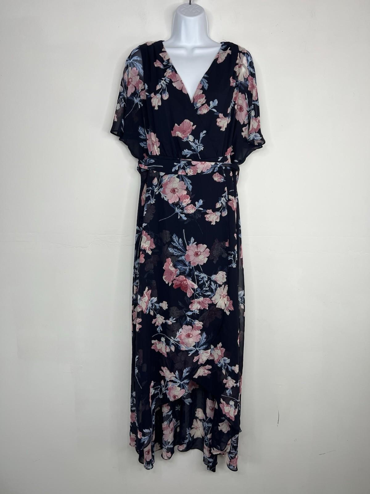 Jessica Howard Floral Maxi Dress 12 Flutter Sleeves High Low Chiffon Wrap Belted