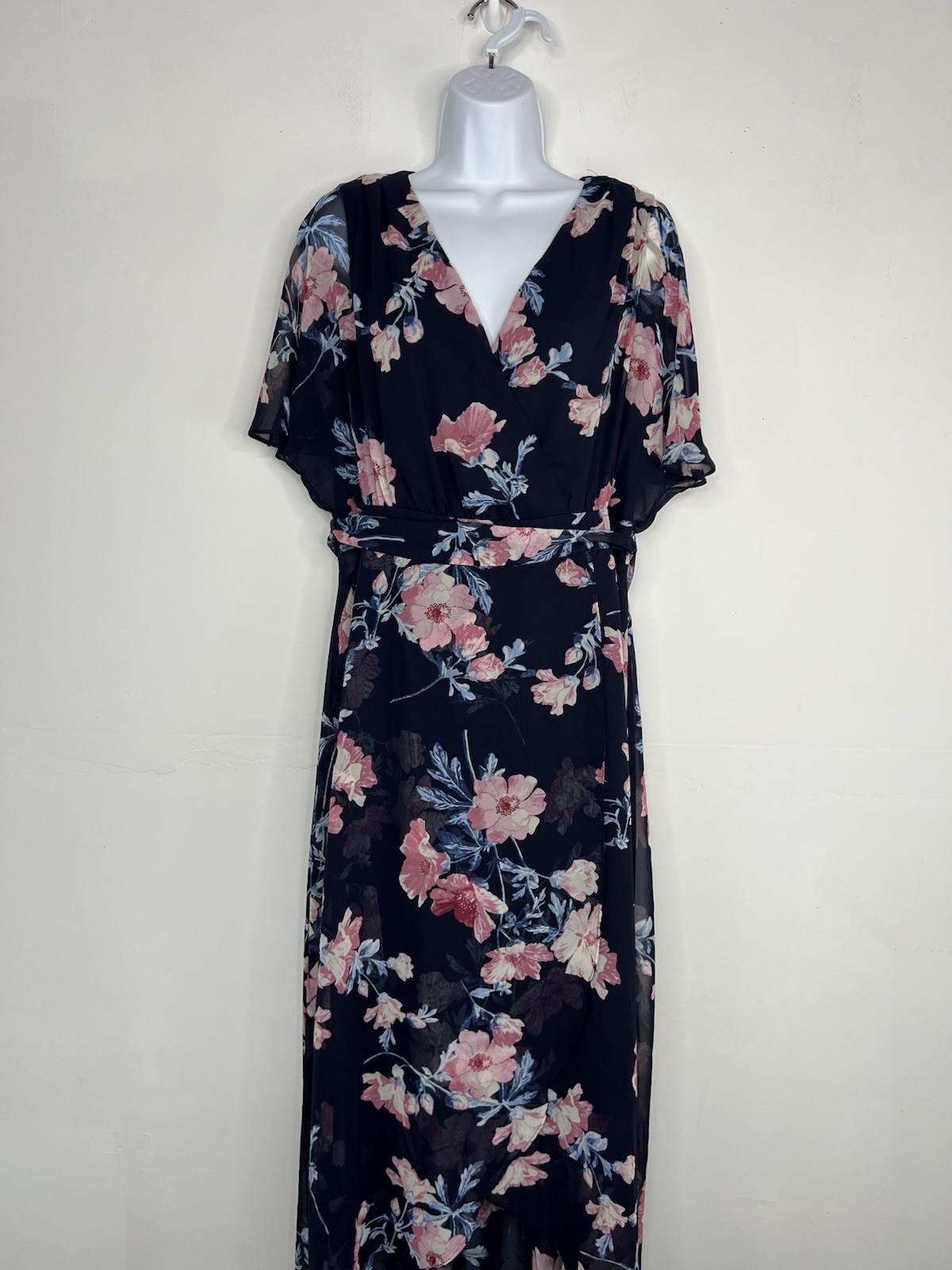 Jessica Howard Floral Maxi Dress 12 Flutter Sleeves High Low Chiffon Wrap Belted