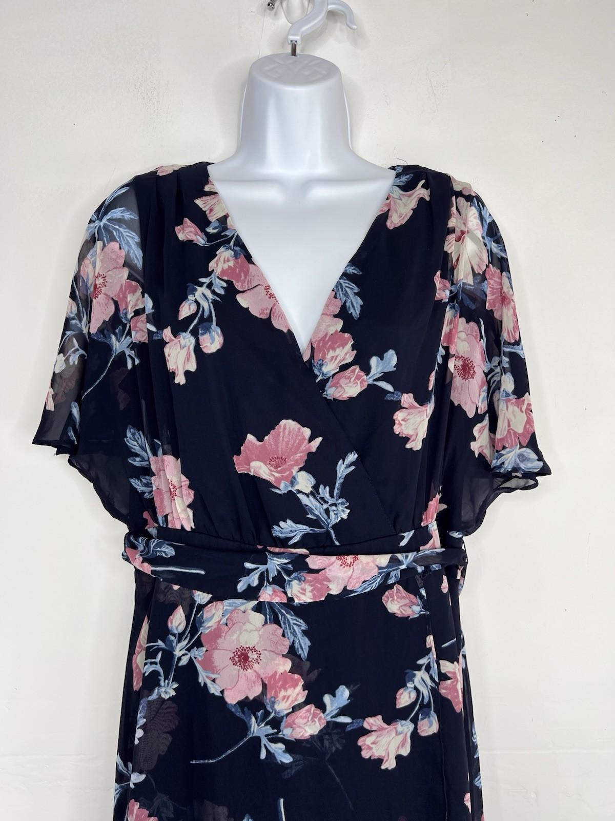 Jessica Howard Floral Maxi Dress 12 Flutter Sleeves High Low Chiffon Wrap Belted