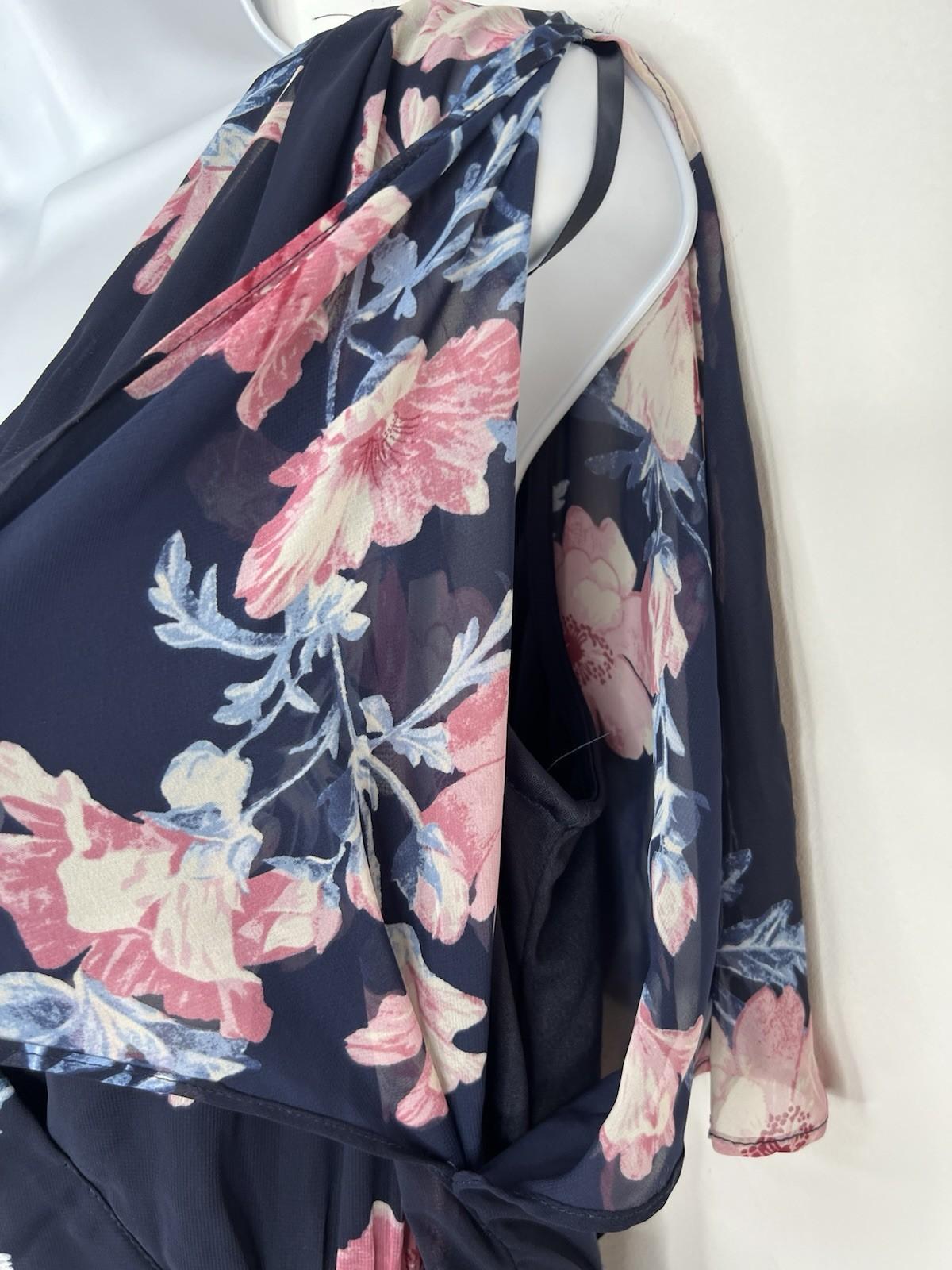 Jessica Howard Floral Maxi Dress 12 Flutter Sleeves High Low Chiffon Wrap Belted