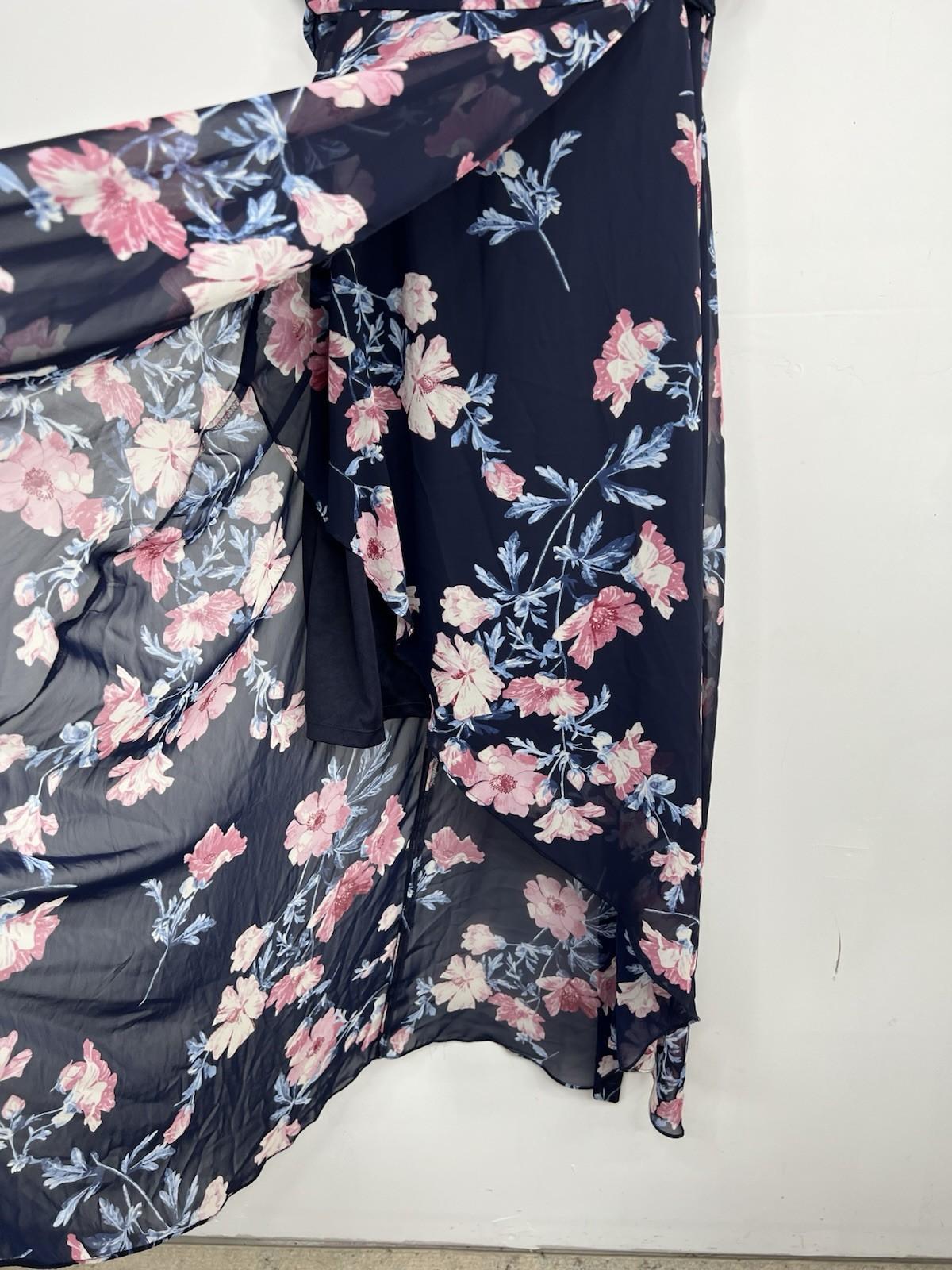 Jessica Howard Floral Maxi Dress 12 Flutter Sleeves High Low Chiffon Wrap Belted