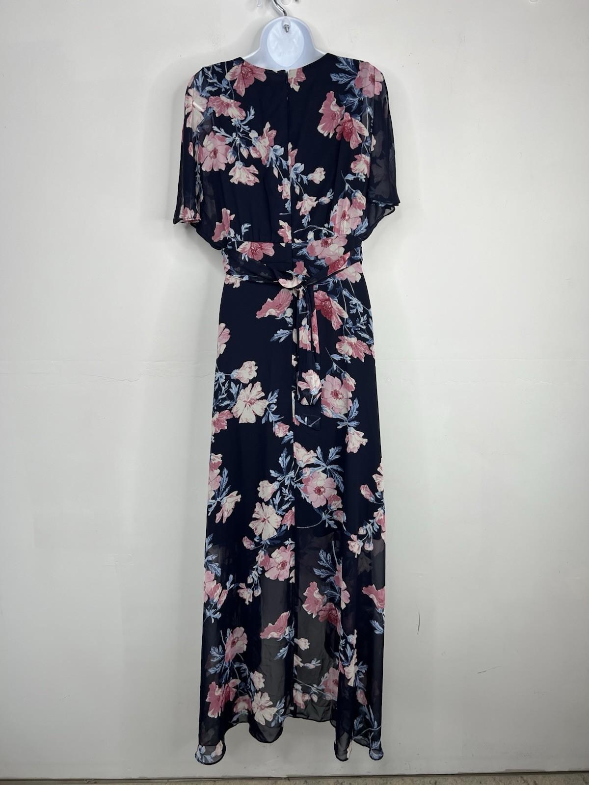 Jessica Howard Floral Maxi Dress 12 Flutter Sleeves High Low Chiffon Wrap Belted