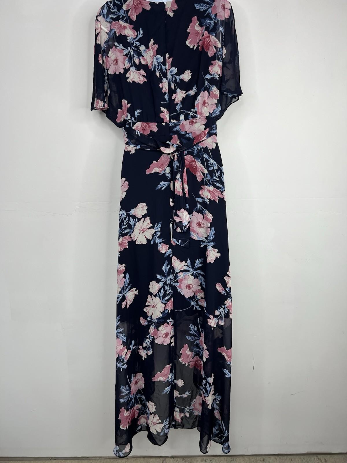 Jessica Howard Floral Maxi Dress 12 Flutter Sleeves High Low Chiffon Wrap Belted