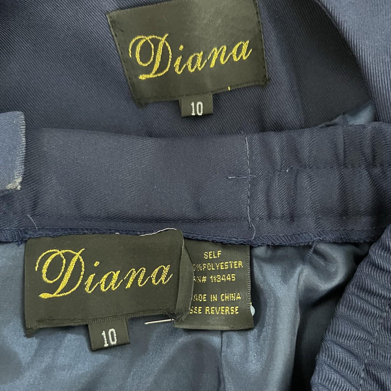 Diana Polyester Skirt Suit Size 10 Navy Blue White Lined Beaded Collarless New