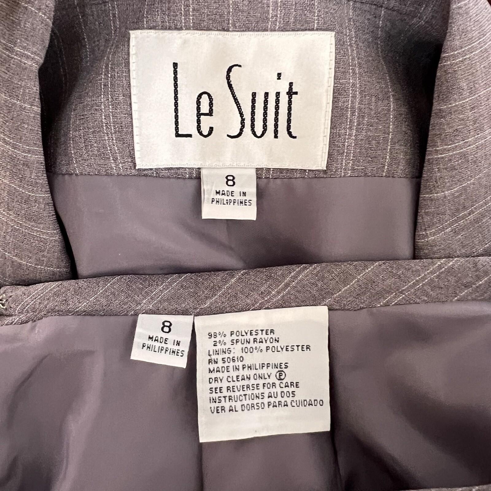10-4335.jpg LE SUIT 2PC Wash Purple Striped Polyester Lined Peak Collar Skirt Suit Size 8