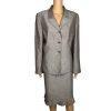Le Suit Women Polyester Skirt Suit Size 14 Light Brown Notch Collar Pleated 2PC