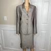 Le Suit Women Polyester Skirt Suit Size 14 Light Brown Notch Collar Pleated 2PC