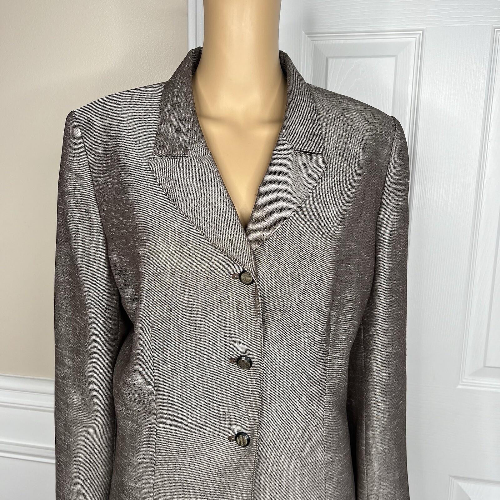 Le Suit Women Polyester Skirt Suit Size 14 Light Brown Notch Collar Pleated 2PC
