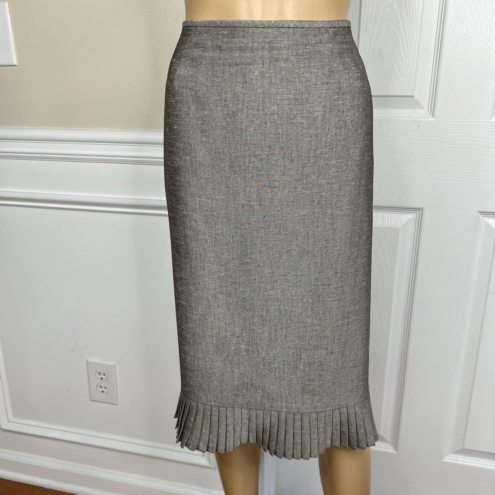 Le Suit Women Polyester Skirt Suit Size 14 Light Brown Notch Collar Pleated 2PC