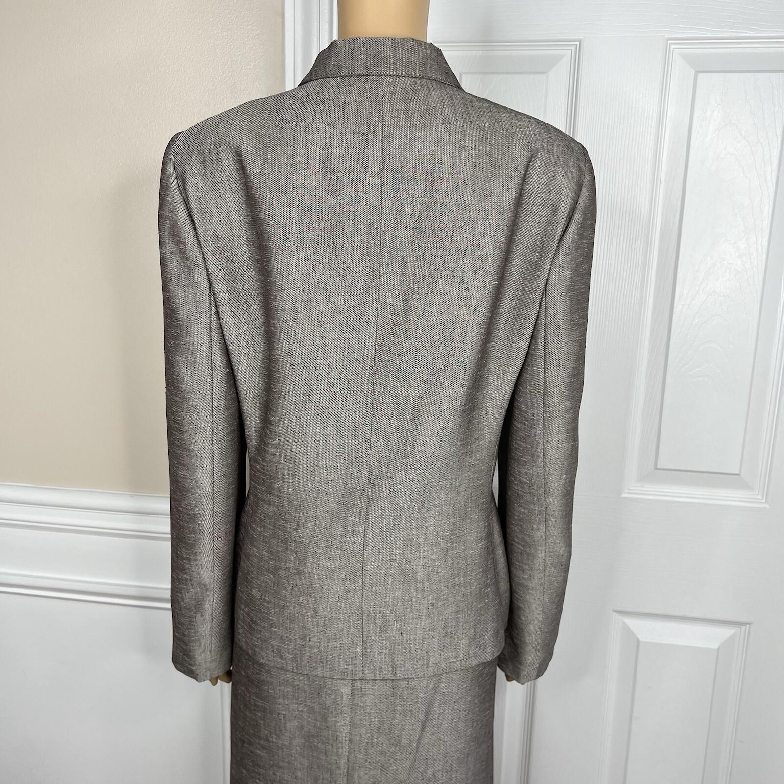 Le Suit Women Polyester Skirt Suit Size 14 Light Brown Notch Collar Pleated 2PC