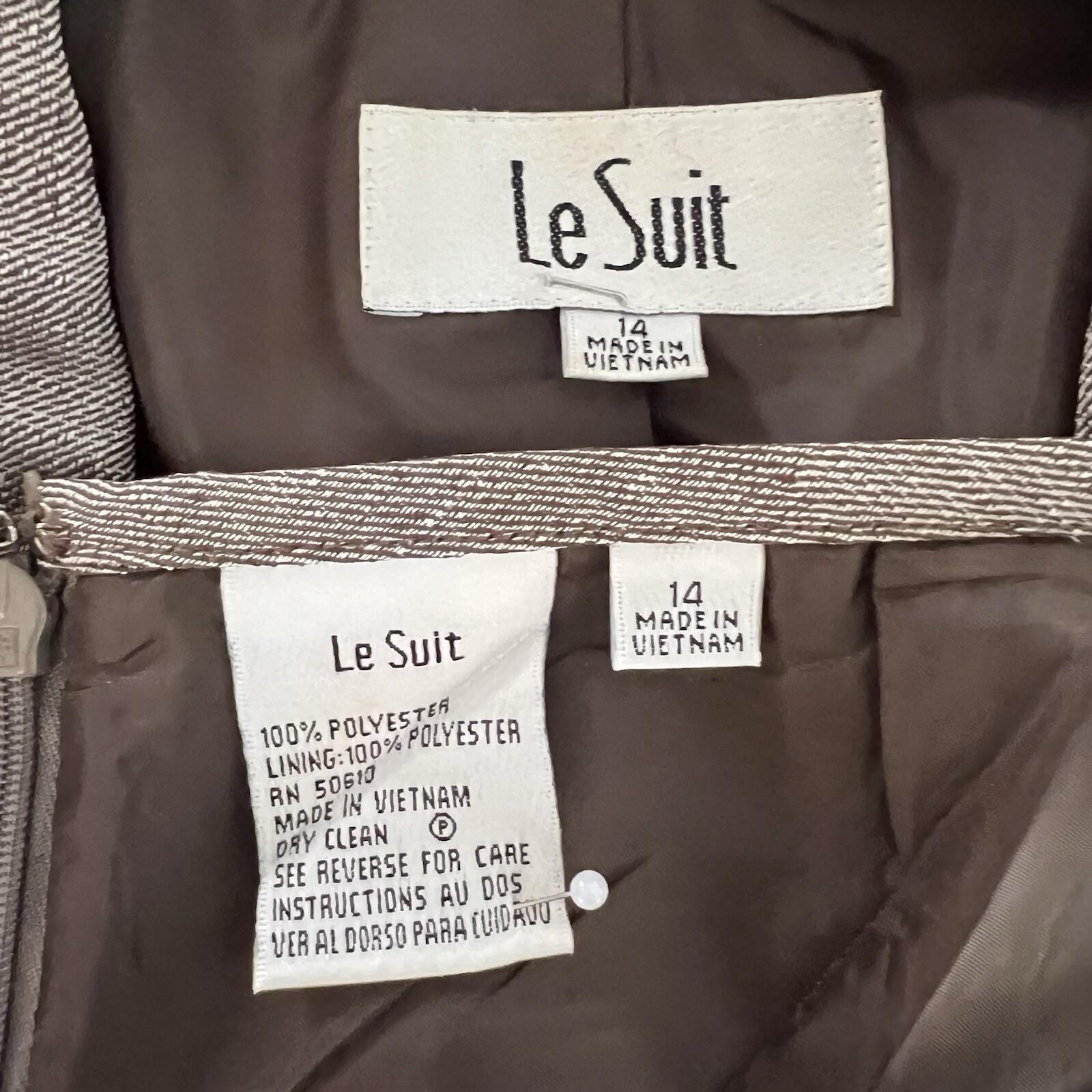 Le Suit Women Polyester Skirt Suit Size 14 Light Brown Notch Collar Pleated 2PC