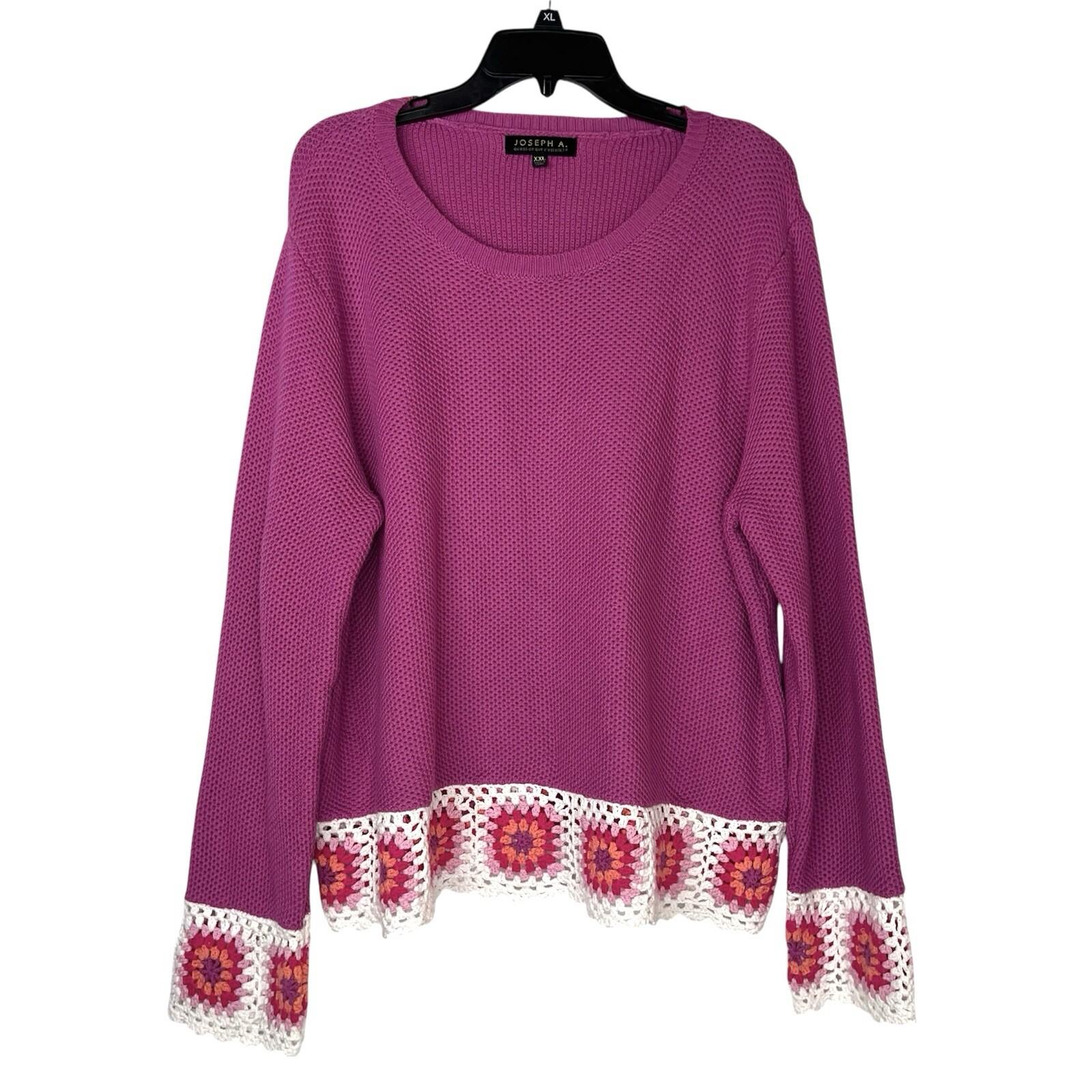 Joseph A Cotton Size XXL  Pink Crocheted Hem Boat Neck Waffle Knit Sweater