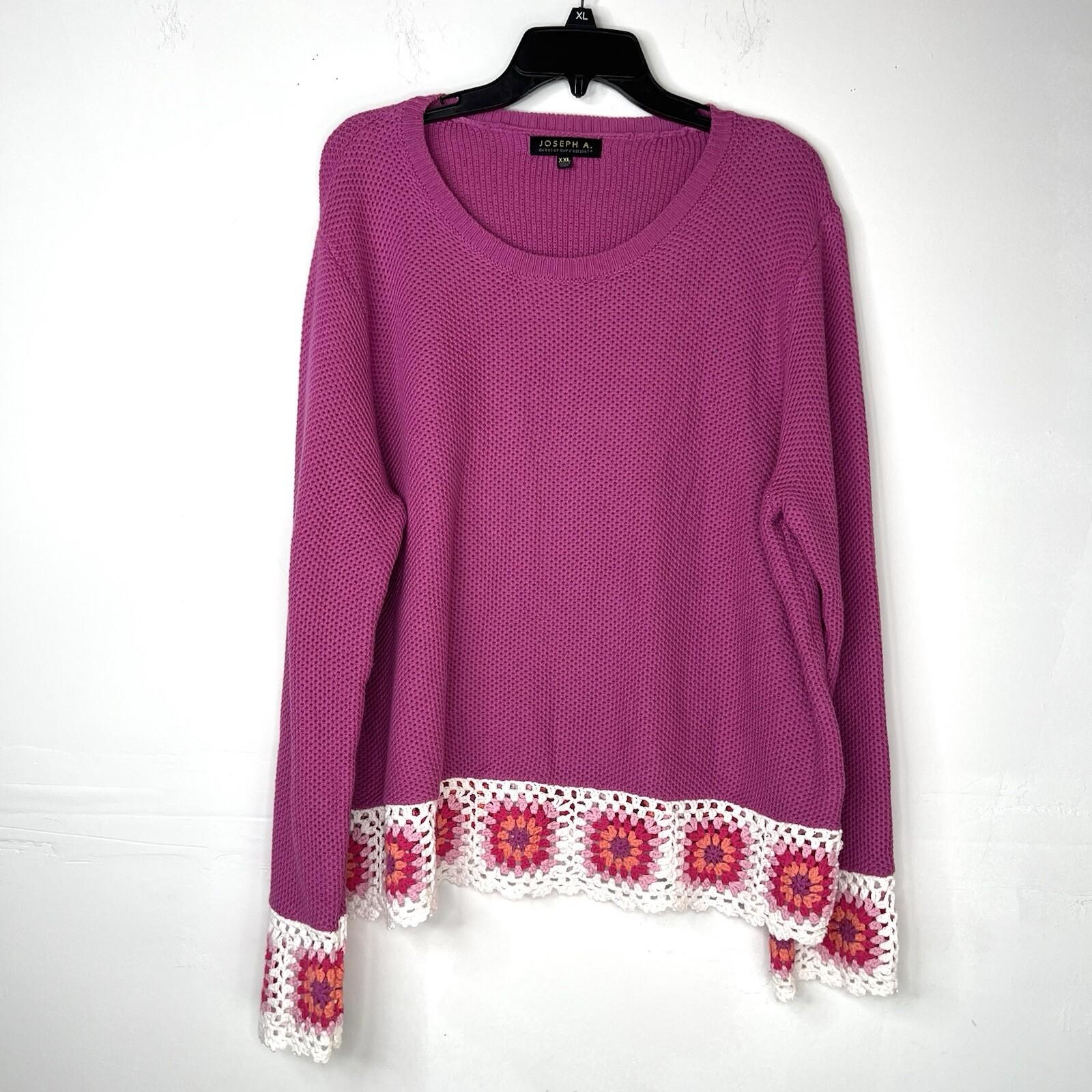 Joseph A Cotton Size XXL  Pink Crocheted Hem Boat Neck Waffle Knit Sweater