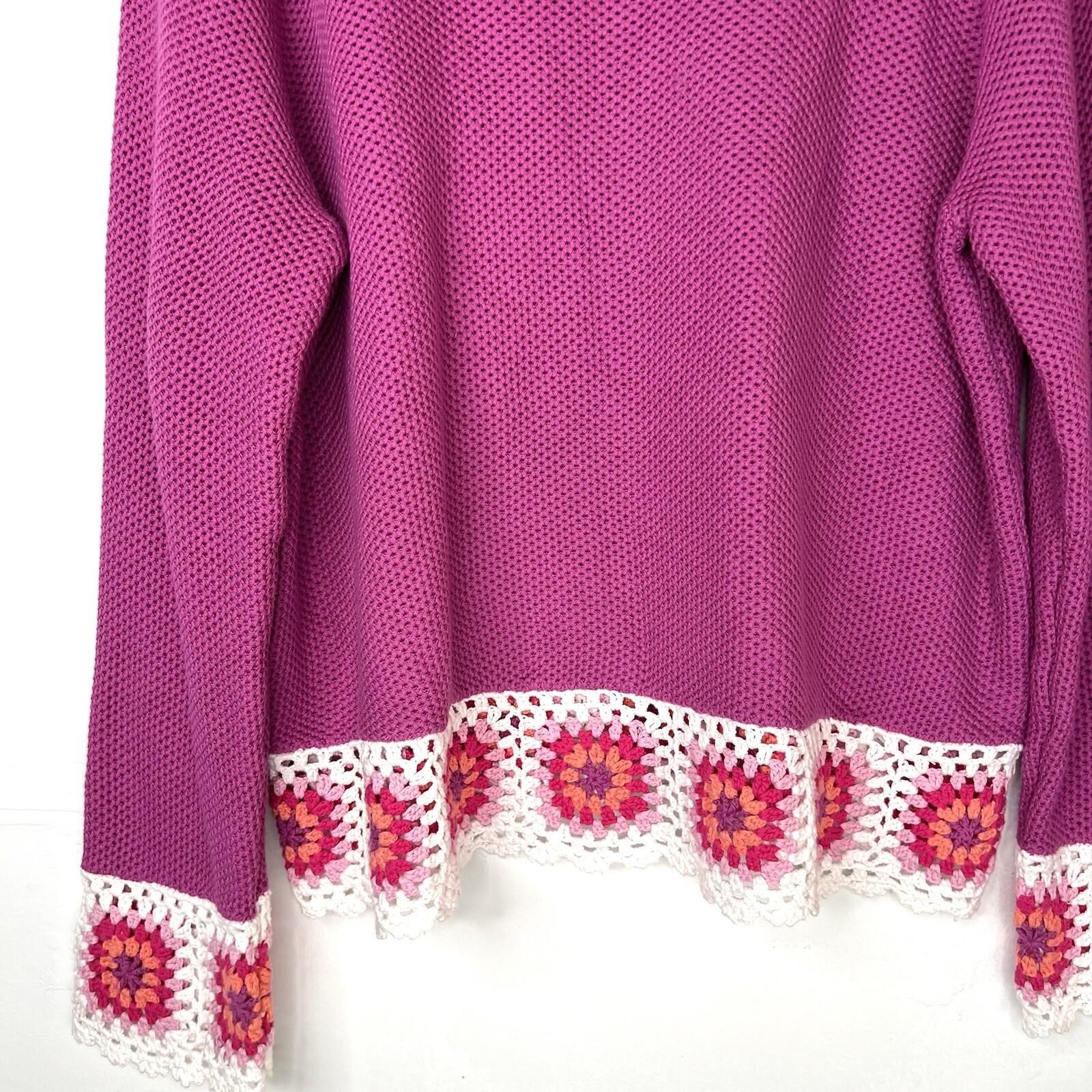 Joseph A Cotton Size XXL  Pink Crocheted Hem Boat Neck Waffle Knit Sweater