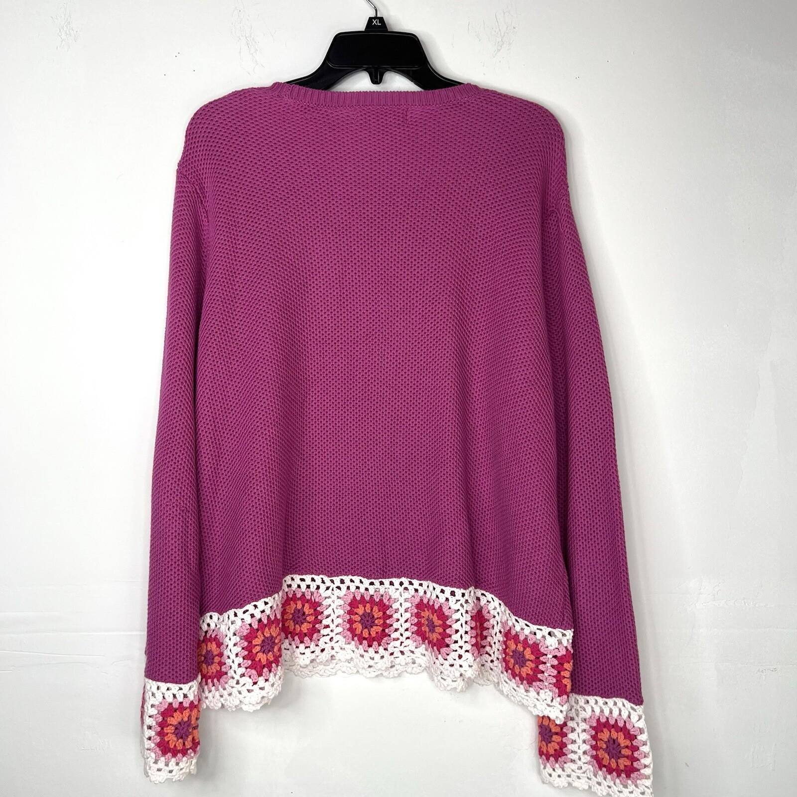 Joseph A Cotton Size XXL  Pink Crocheted Hem Boat Neck Waffle Knit Sweater