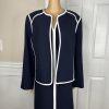 Evan Picone Polyester Stretch Dress 18 Suit 16 Navy Blue White Open Front 2PC