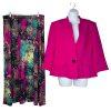 Kasper Women Polyester Skirt XL Suit 16 Pink Multi Gothic Metallic Flare 2PC