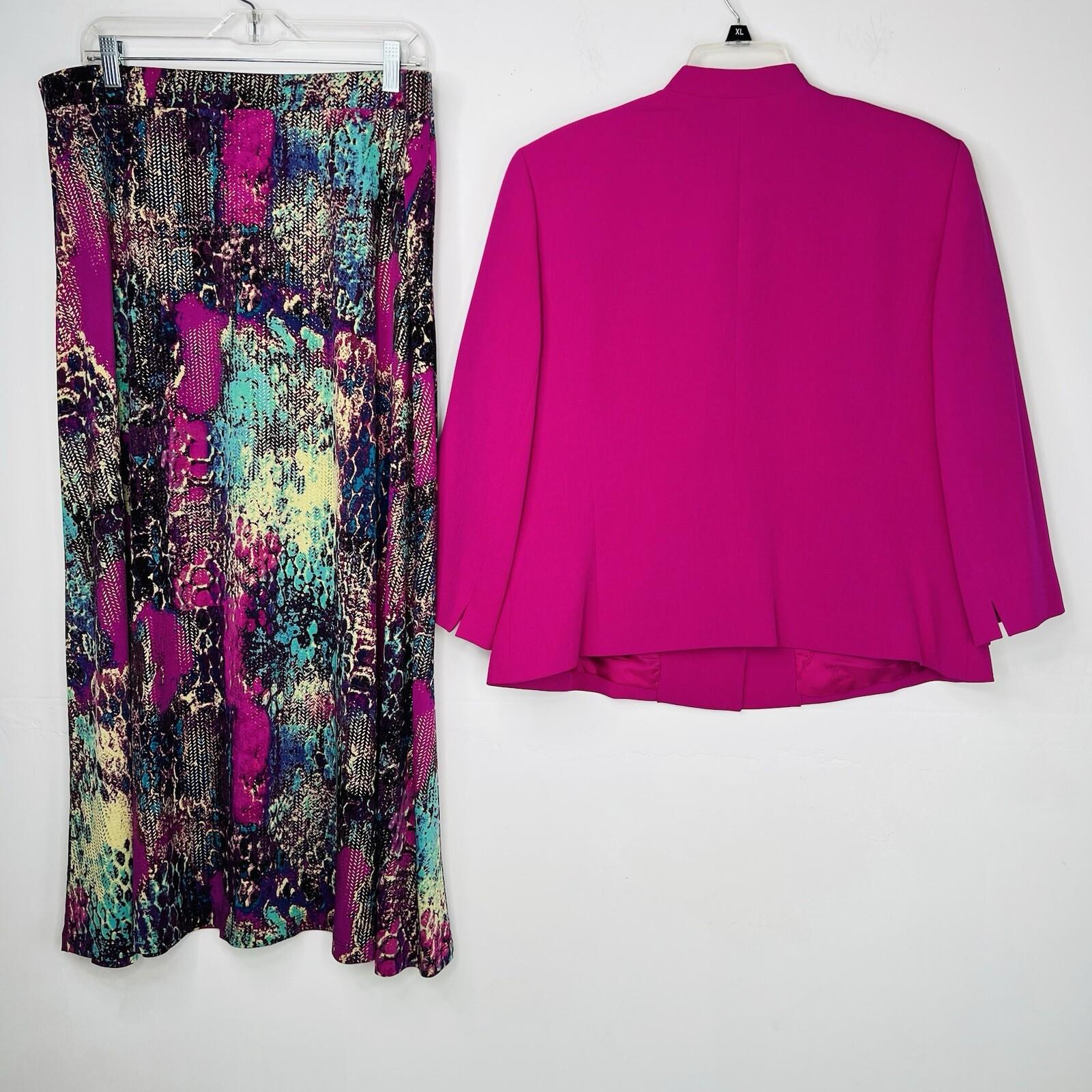 Kasper Women Polyester Skirt XL Suit 16 Pink Multi Gothic Metallic Flare 2PC