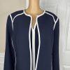 Evan Picone Polyester Stretch Dress 18 Suit 16 Navy Blue White Open Front 2PC