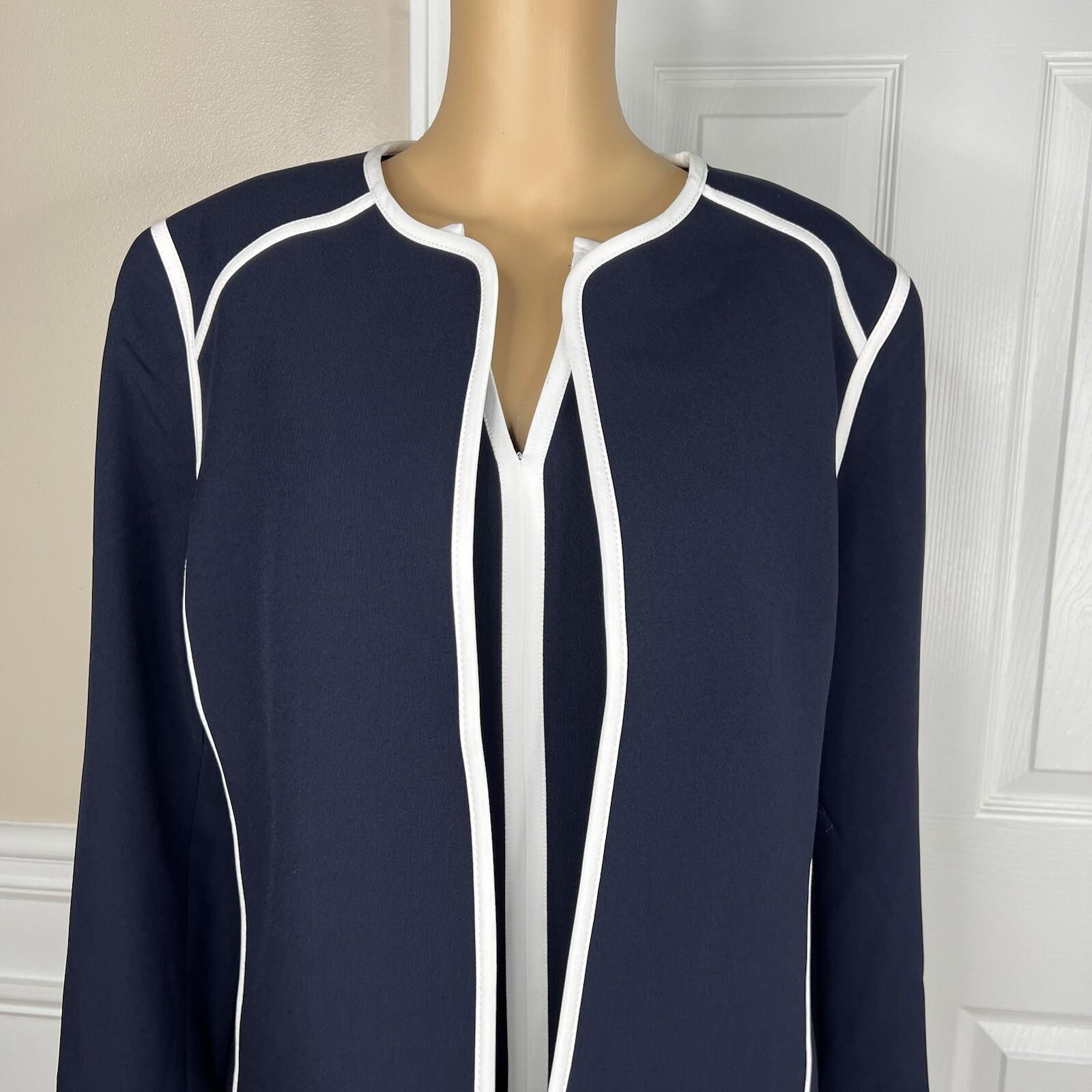 Evan Picone Polyester Stretch Dress 18 Suit 16 Navy Blue White Open Front 2PC
