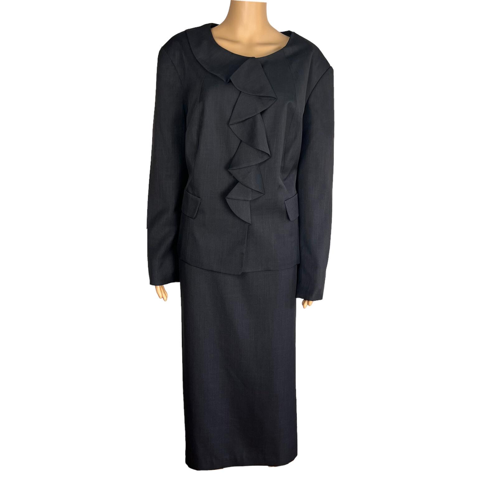 10-4372.jpg ISABELLA Women Ash Polyester Skirt Suit Size 20W Lined Collarless Ruffle 2PC