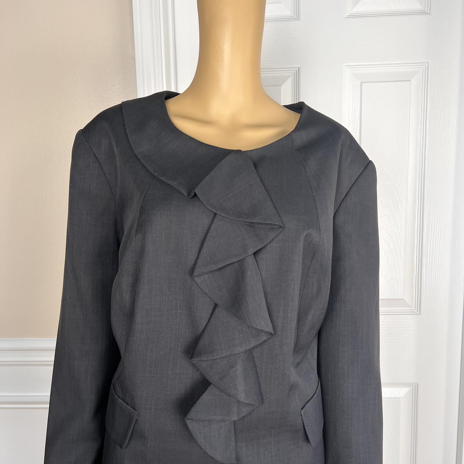 10-4377.jpg ISABELLA Women Ash Polyester Skirt Suit Size 20W Lined Collarless Ruffle 2PC