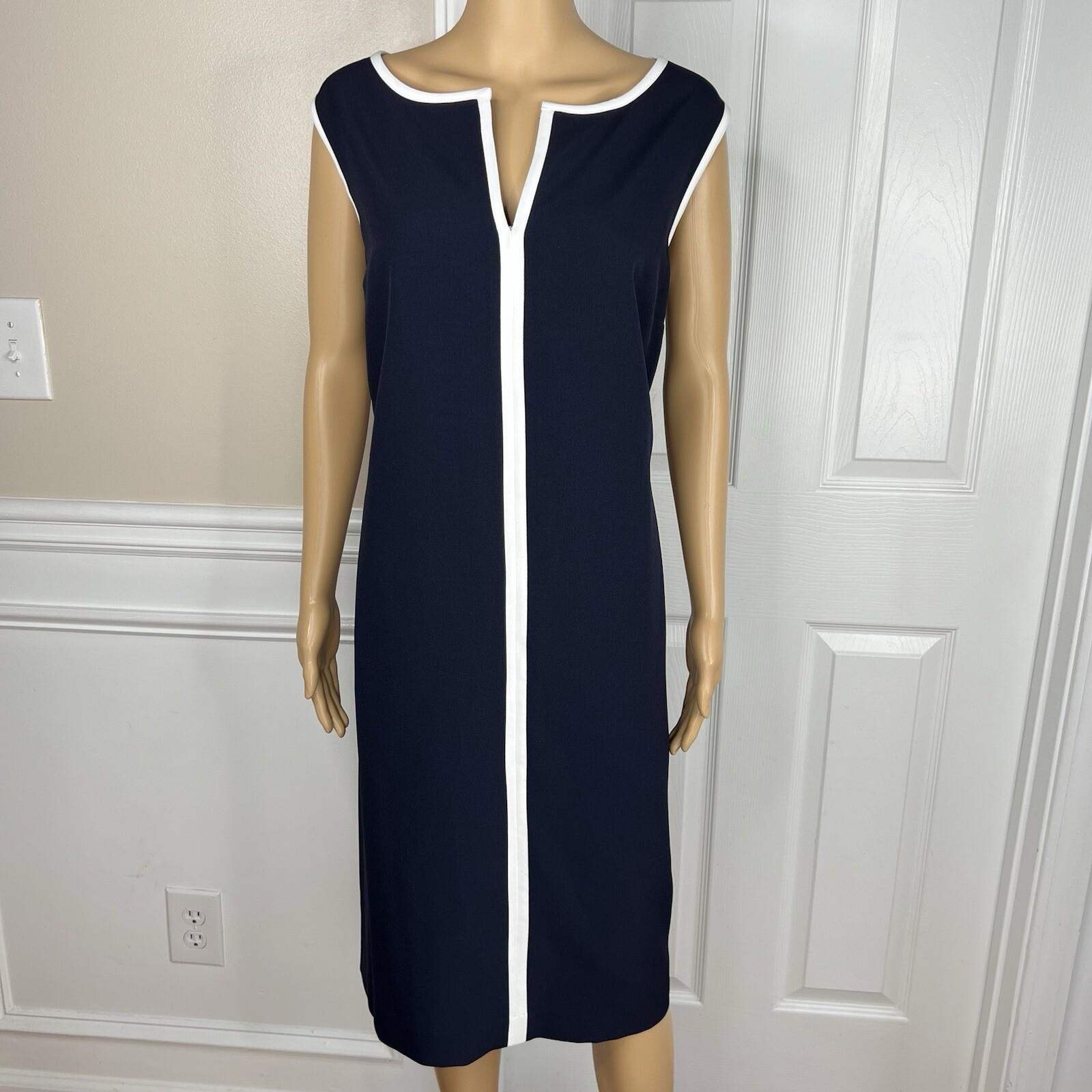 Evan Picone Polyester Stretch Dress 18 Suit 16 Navy Blue White Open Front 2PC