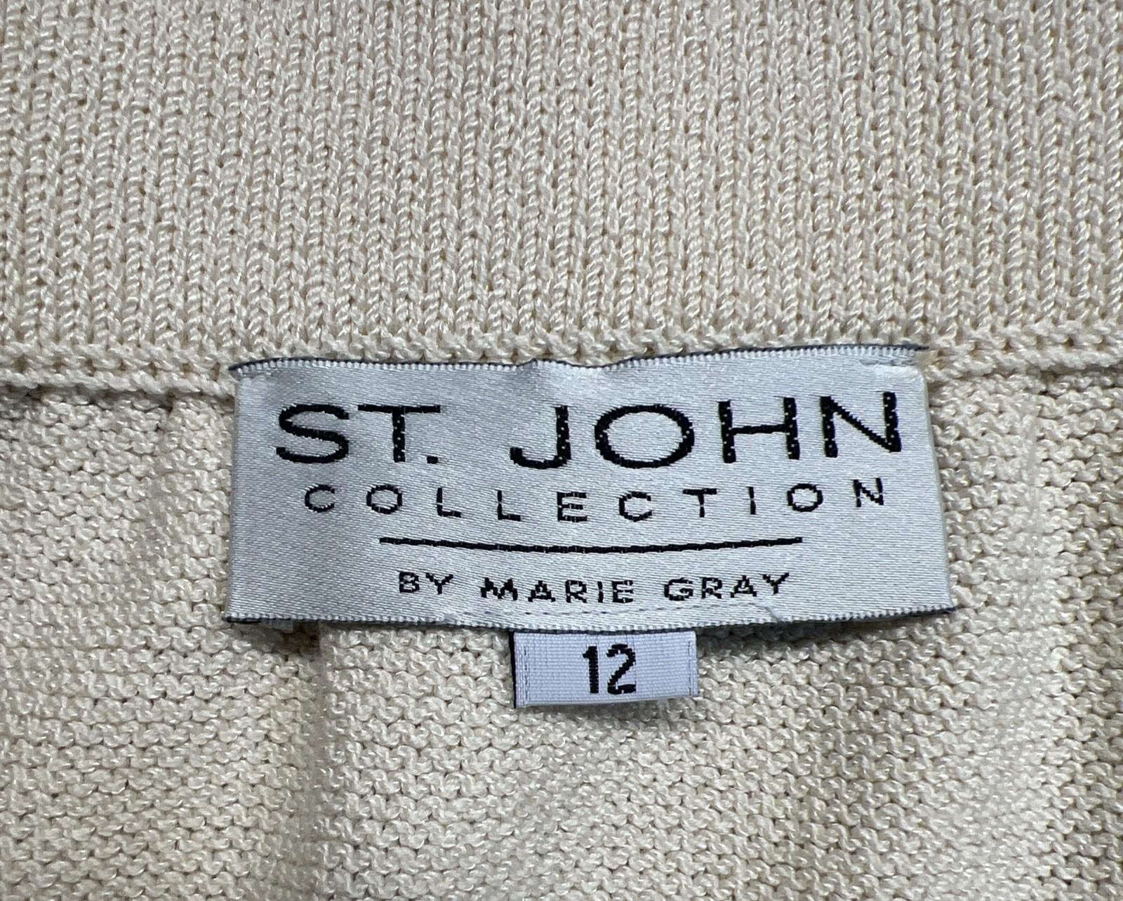 10-4389.jpg ST JOHN Collection By Marie Gray Tight Knit Stretch Skirt 12 Off White Black