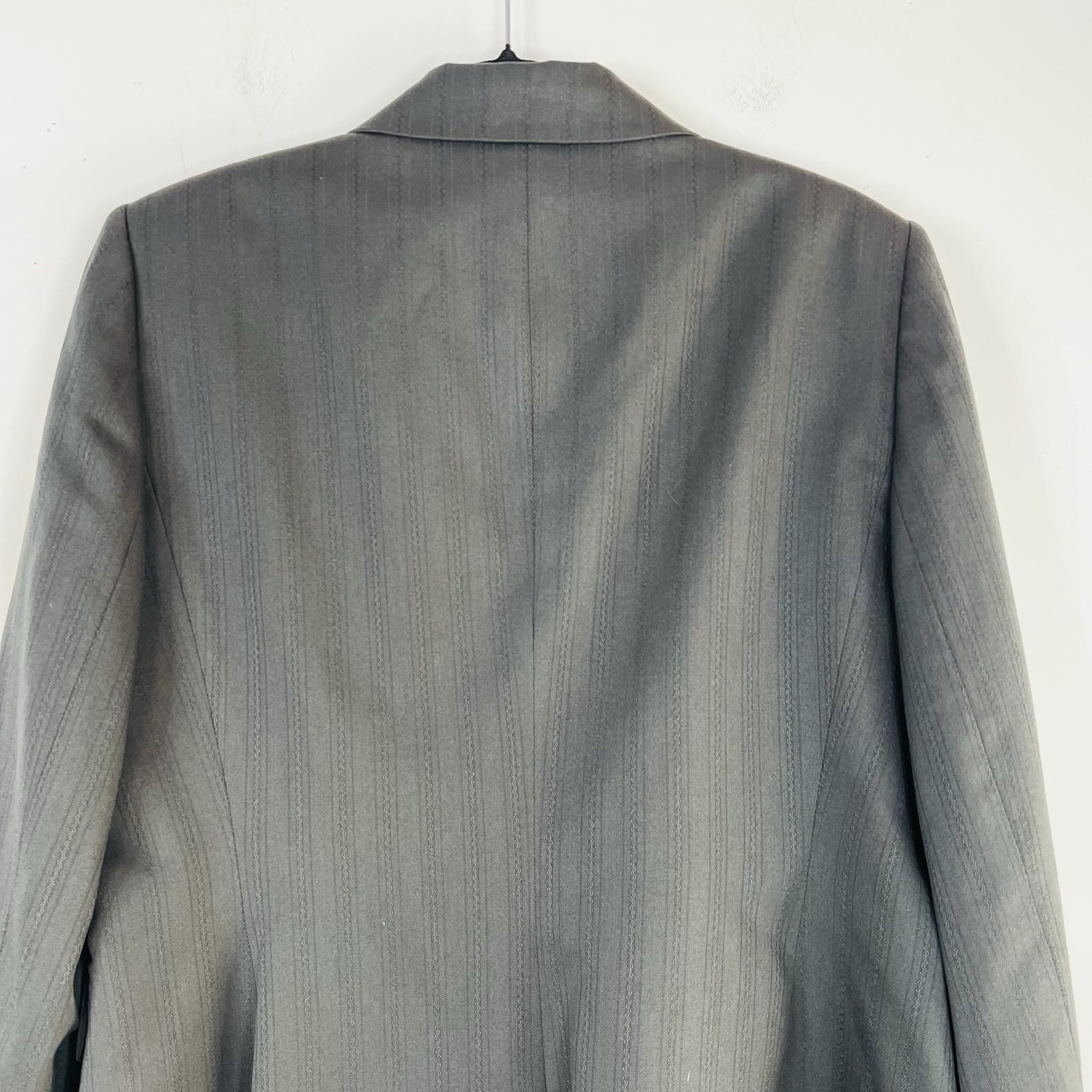 10-4394.jpg Tahari ASL Polyester Viscose Pant Suit 14P Dark Gray Peak Striped Collar 2PC New
