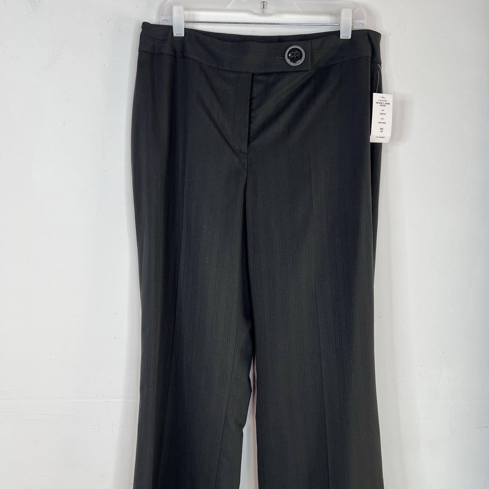 10-4396.jpg Tahari ASL Polyester Viscose Pant Suit 14P Dark Gray Peak Striped Collar 2PC New