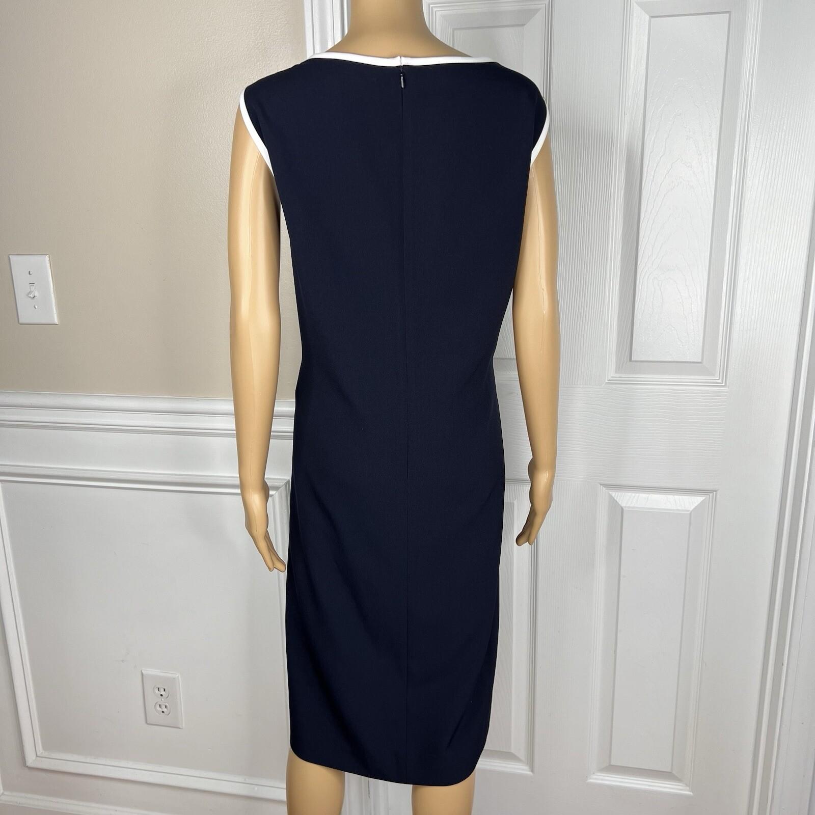 Evan Picone Polyester Stretch Dress 18 Suit 16 Navy Blue White Open Front 2PC