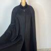 Vintage 1980s Alorna Black  Wool Cape Maxi Length Cloak One Size Mob Wife